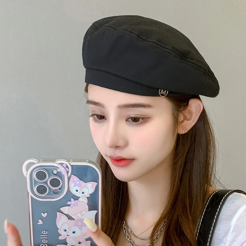 Women Beret Summer Thin Plain Octagonal Newsboy Cap Retro Internet Celebrity British Ladies Painter Tour Cap Sunscreen Hats