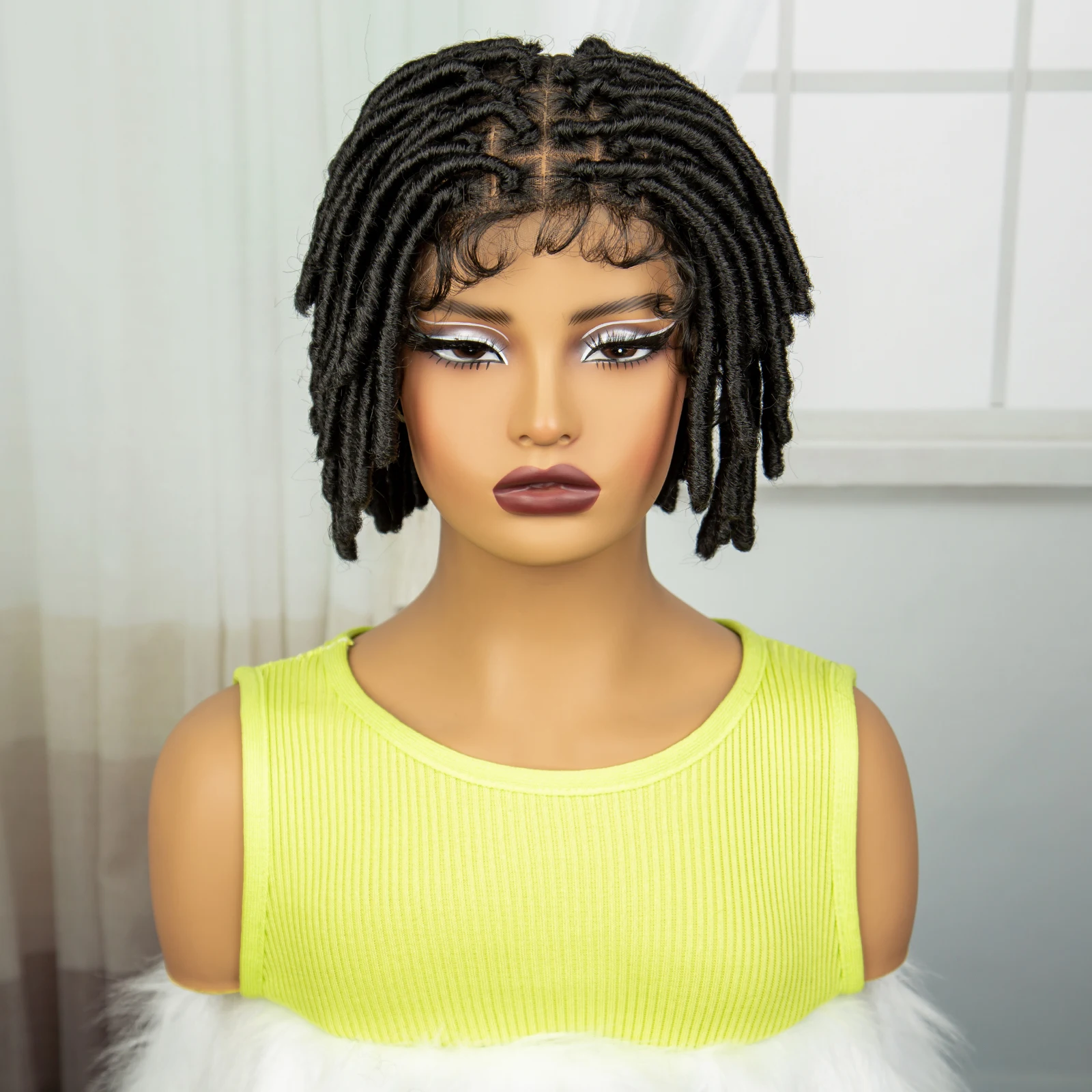 Dreadlocks corti parrucche intrecciate per le donne parrucche per capelli intrecciati senza nodi quadrati in pizzo sintetico Twist Natural Locs Crochet Wig