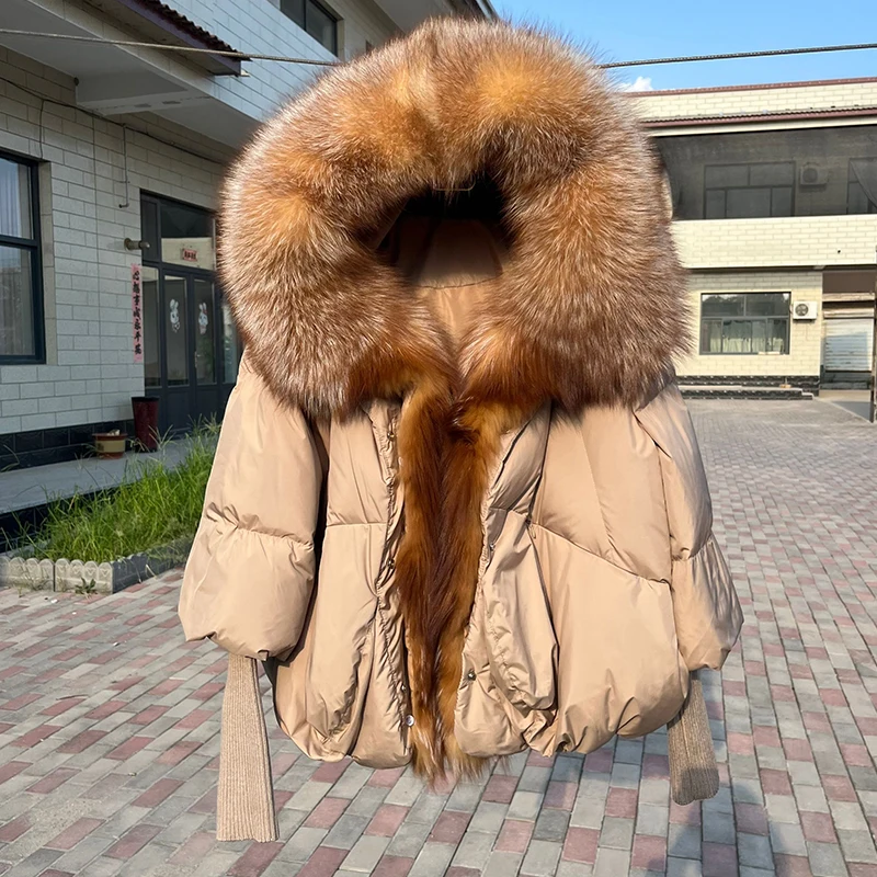 Mode neue Winter Gänse daunen jacke Echt fuchs Pelz kragen Kapuze dicke Frauen warmen Mantel Luxus Outwear weibliche Puffer jacke