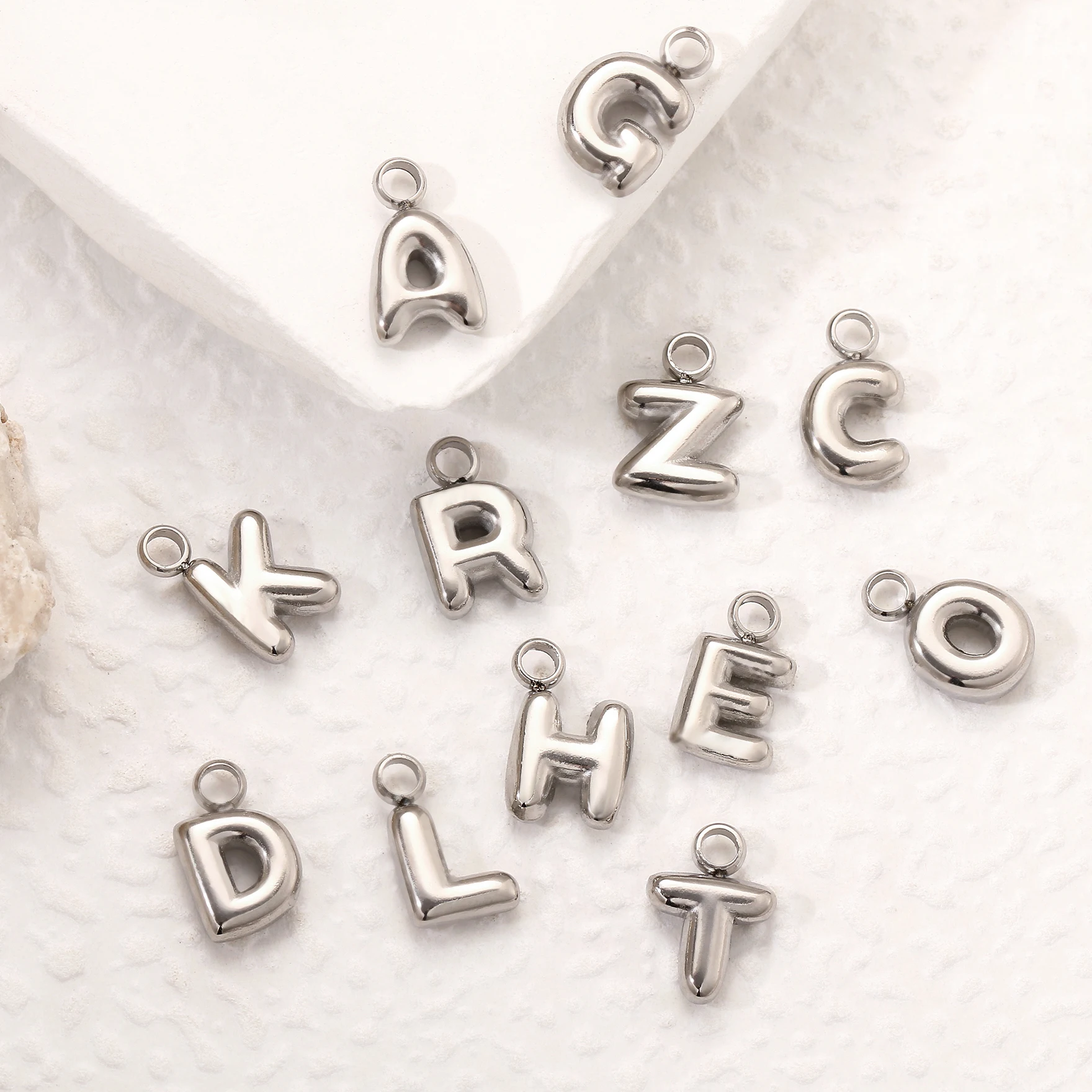 3Pcs Mini Balloon Alphabet Charms Cute Small Initial Bubble English Letter Stainless Steel Pendants DIY Necklace Bracelet Making