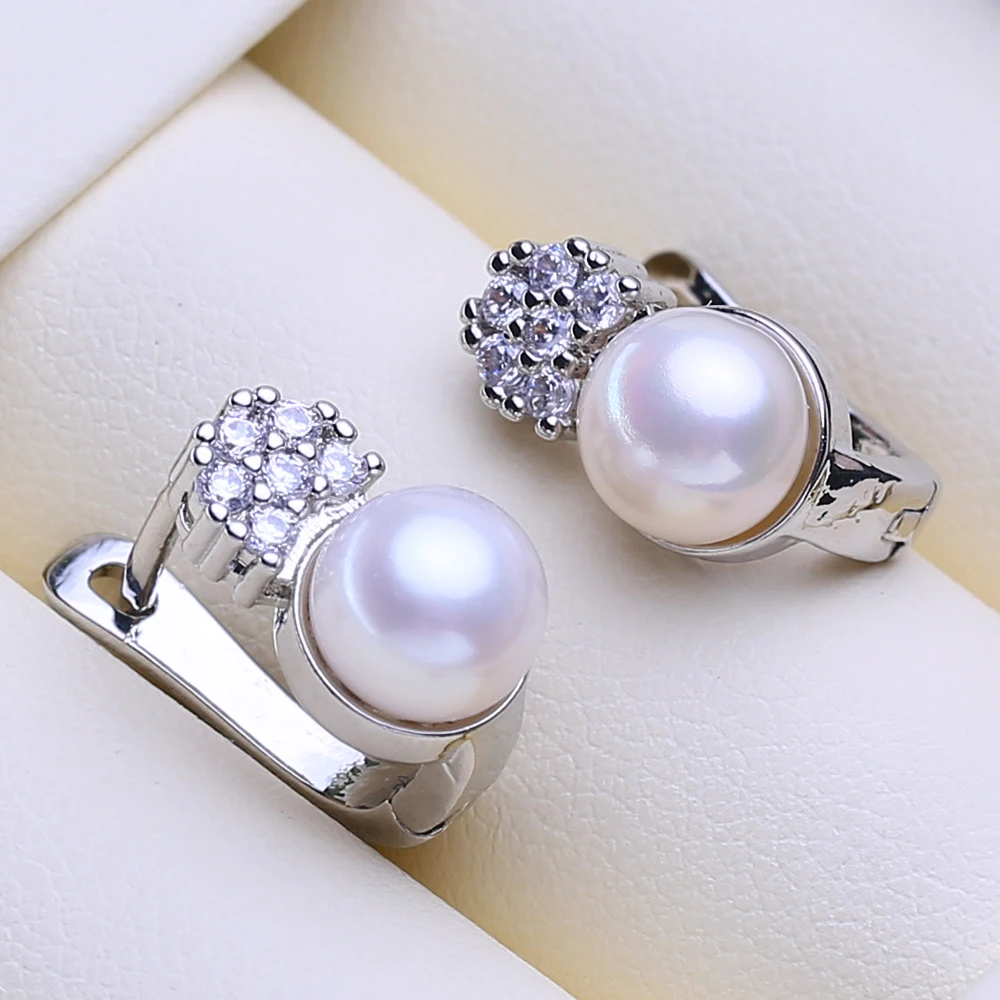 FENASY Natural Freshwater Cultured White Pearl 925 Sterling Sliver Stud Earrings for Women Jewelry Wholesale