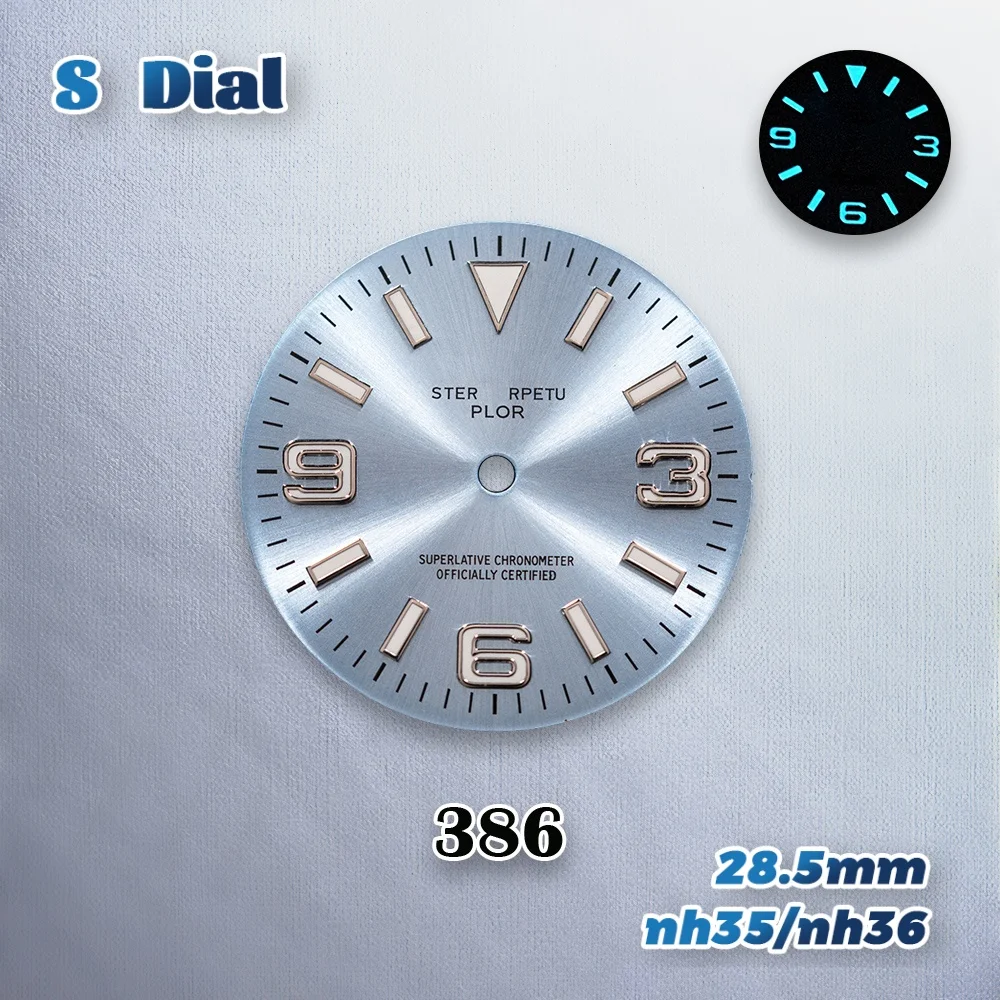 28.5 مللي متر S شعار اكسبلورر أمة الله الطلب صالح NH35/NH36/4R حركة الجليد الأزرق مضيئة ساعة رائعة تعديل الملحقات