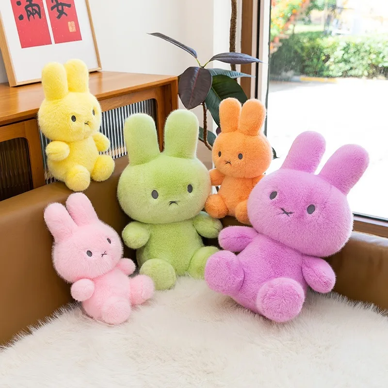 New Cute Macaron Color Rabbit Plush Doll Soft Fluffy Sitting Bunny Stuffed Toy Multiple Colors Cartoon Animal Plushie Kids Gift