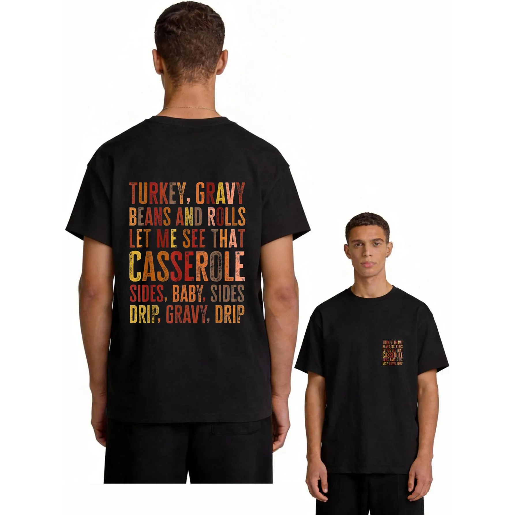 Turkey Gravy Casserole Sides Dripping Funny Thanksgiving Graphic Tee Casual Cotton Short Sleeve T-Shirt for Men