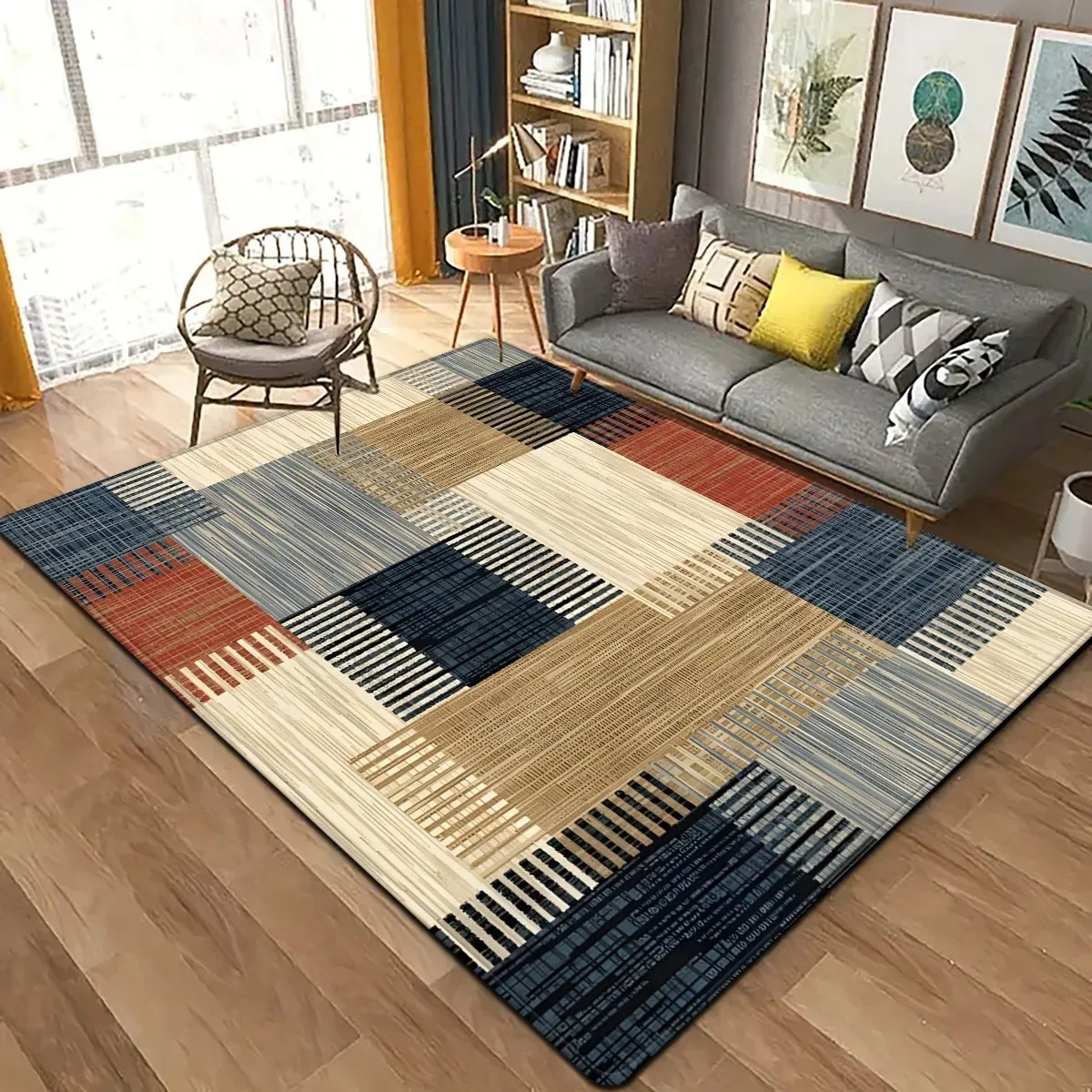Exquisiter nordischer marokkanischer quadratischer Teppich im Retro-Ethno-Stil mit Patchwork-Muster für Schlafzimmer, Wohnzimmer, Innendekoration, INS