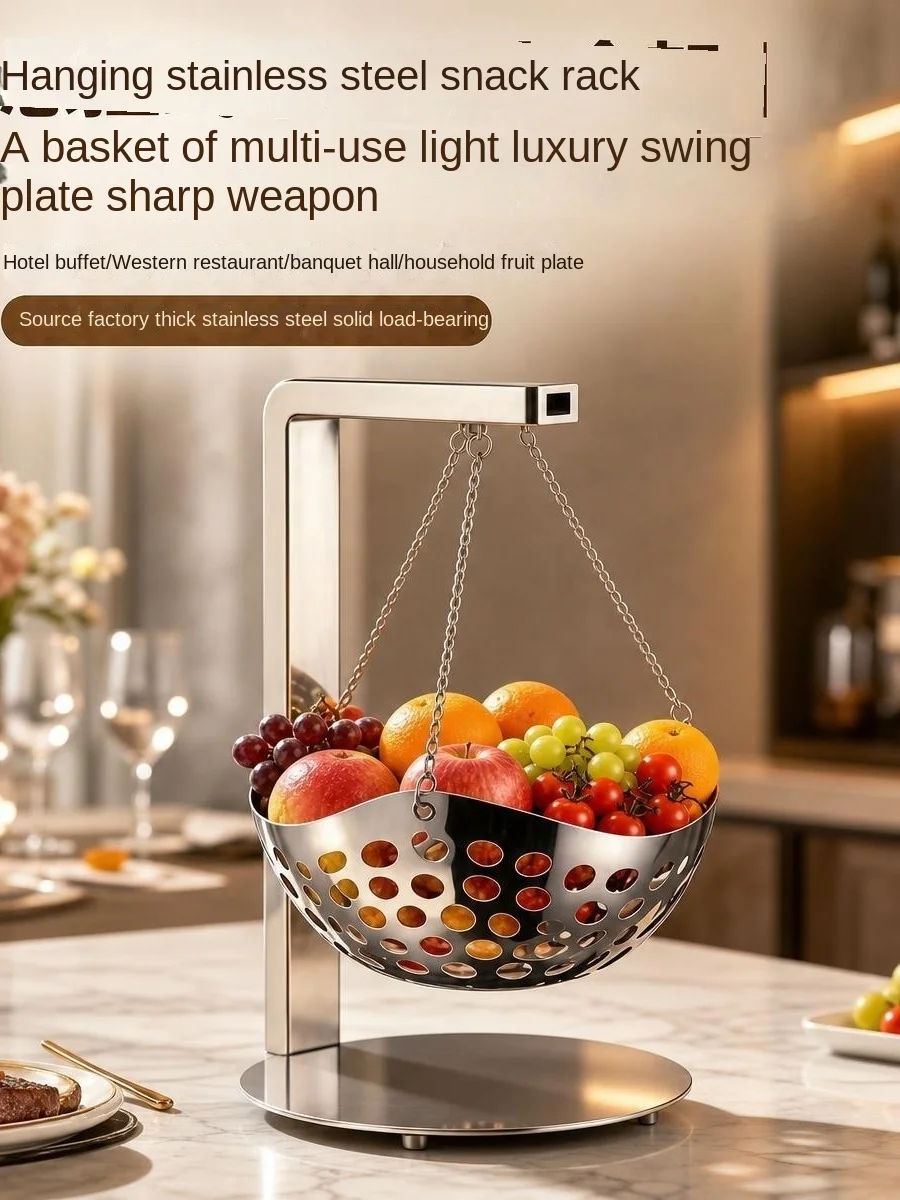 Sophisticated French-style Stainless Steel Silver Appetizer Stand Hanging Fruit Bowl All-in-One Buffet Rack Cafeteria