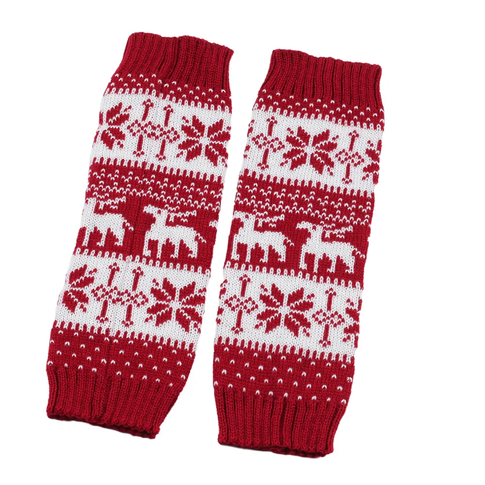 2 Pairs of Christmas Snowflake Elk Print Knitted Leg Warmers Winter Warm Soft Christmas New Year Boot Calf Covers Foot Warmers