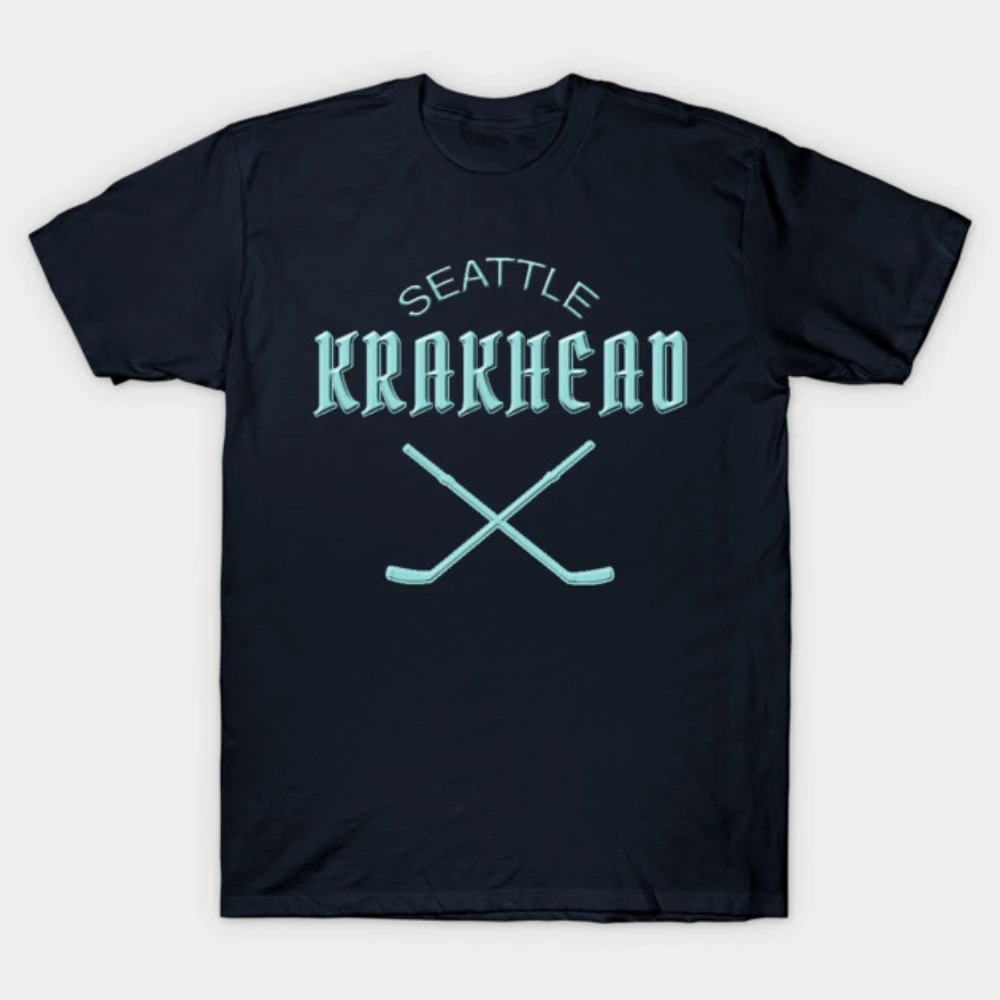 Men Women Cotton T Shirt Seattle Krakhead Crossed Hockey Sticks Print Casual Streetwear Kraken Fan Tee