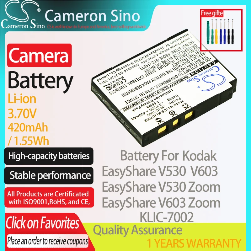 CameronSino Battery for KODAK EasyShare V530 V603 EasyShare V530 Zoom EasyShare V603 Zoom fits Kodak KLIC-7002 camera battery