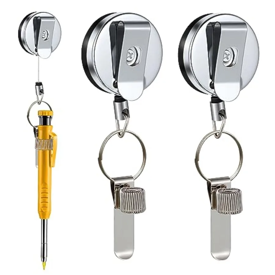 

2 Pcs Heavy Duty Retractable Pull Pen Pencil Holder, 27.5 Inch Pen Lanyard Retractable with Belt Clip and Key Ring, Stretch Spr