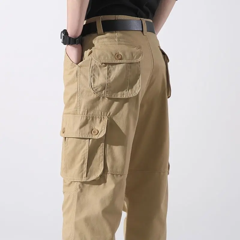 Fashion Overalls Men's Autumn Winter Pants Men's High-end Pure Cotton Wear-resistant Multi-pocket Loose New Handsome Work Pants