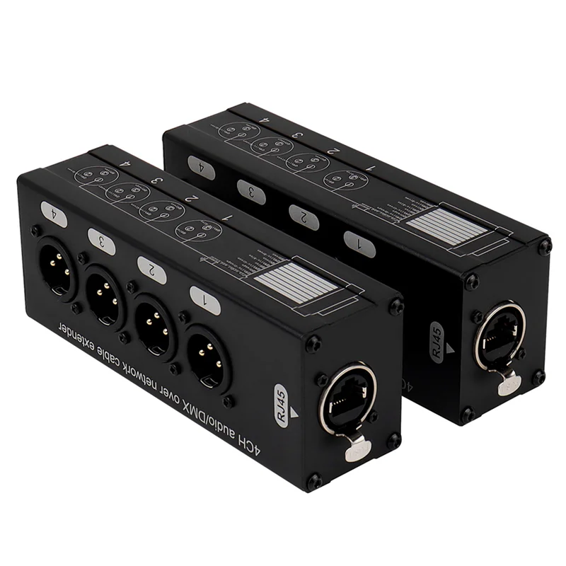 FORW-2Pair 4 canaux 3 broches XLR ou 6.3Mm Audio et DMX sur l'extension de câble réseau, extension de Signal réseau DMX512 mâle + femelle