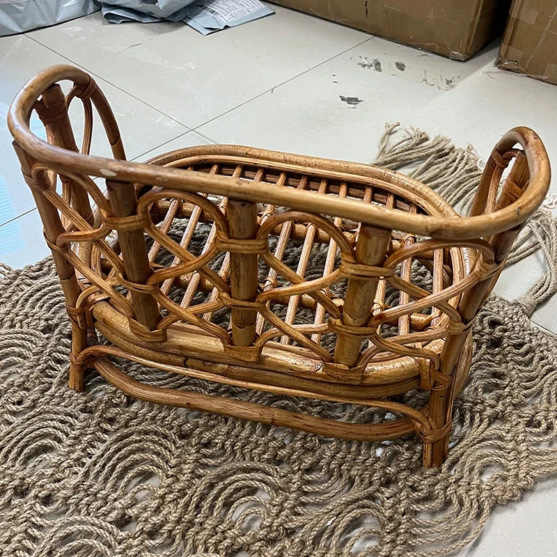 Newborn Photography Furniture Vintage Nostalgia Bamboo Bench Chair Handmade Weave Rattan Sofa Studio Photographic Supplies