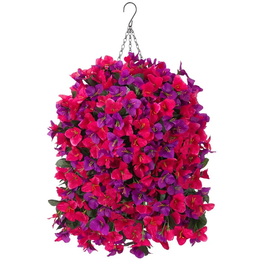 

Fake Hanging Flowers with Basket for Outdoors Decoration, 3PCS Faux Flowers for Outdoor Planters UV Resistant No Fade Silk Bouga