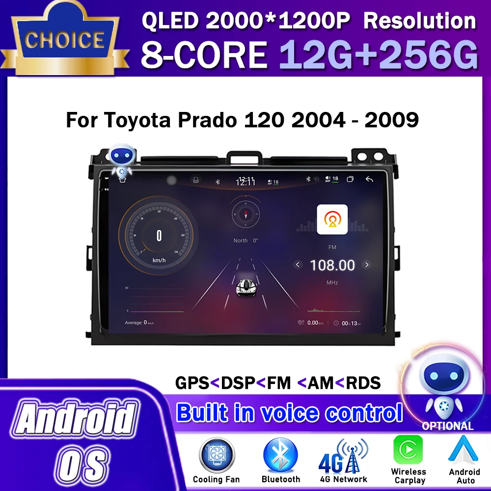 

Android OS Voice control Car Multimedia Stereo Player for Toyota Prado 120 2004 - 2009 GPS Navigatio Wireless Carplay WiFi