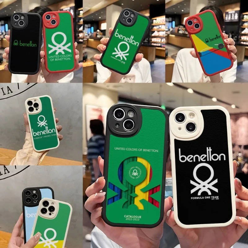 Clothing Brand Benetton Phone Case Silicone For IPhone 12 13 14 11 Pro Max Mini Xs X Xr 7 8 Plus SE2020 Leather Texture Coque