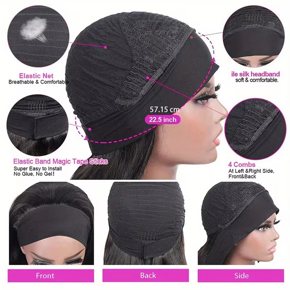 Headband Wig Human Hair Wigs Body Wave Headband Wig Glueless Human Hair Wig None Lace Front Wigs Wear And Go Machine Made Wigs - view 5