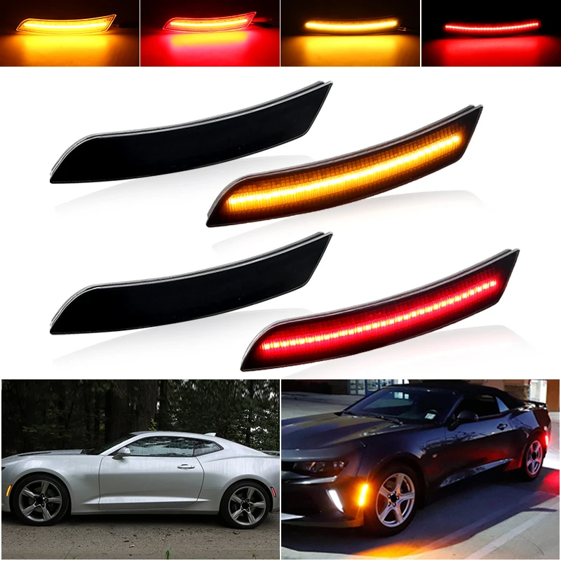 

2×for Chevrolet Camaro Cadillac 2016-up 6th Gen - Front Amber Rear Red LED Side Marker Lights Indicator Clear Turn Signal Lamps