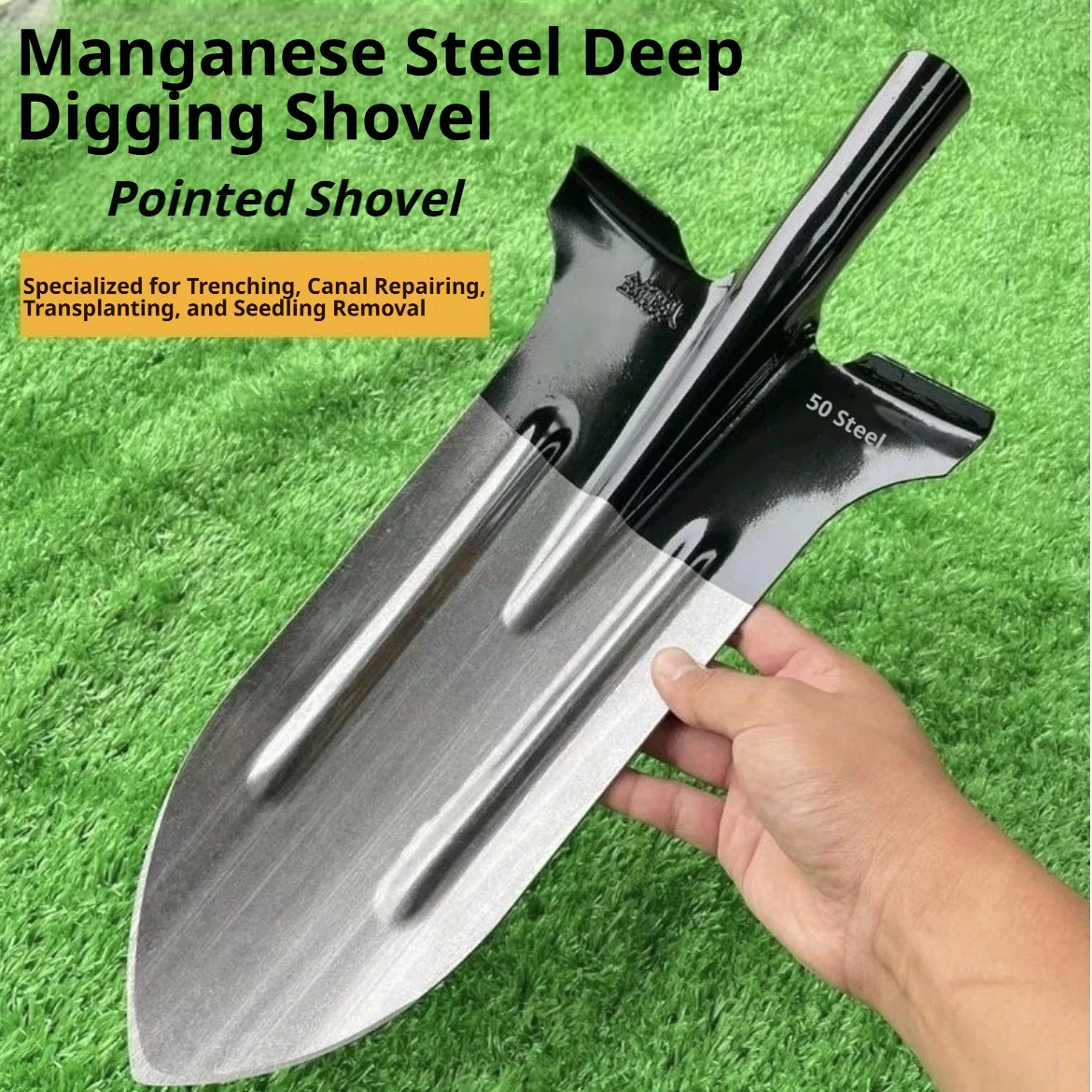 Outdoor digging pit iron tip shovel multi-function with pedal extension shovel round head shovel garden shovel