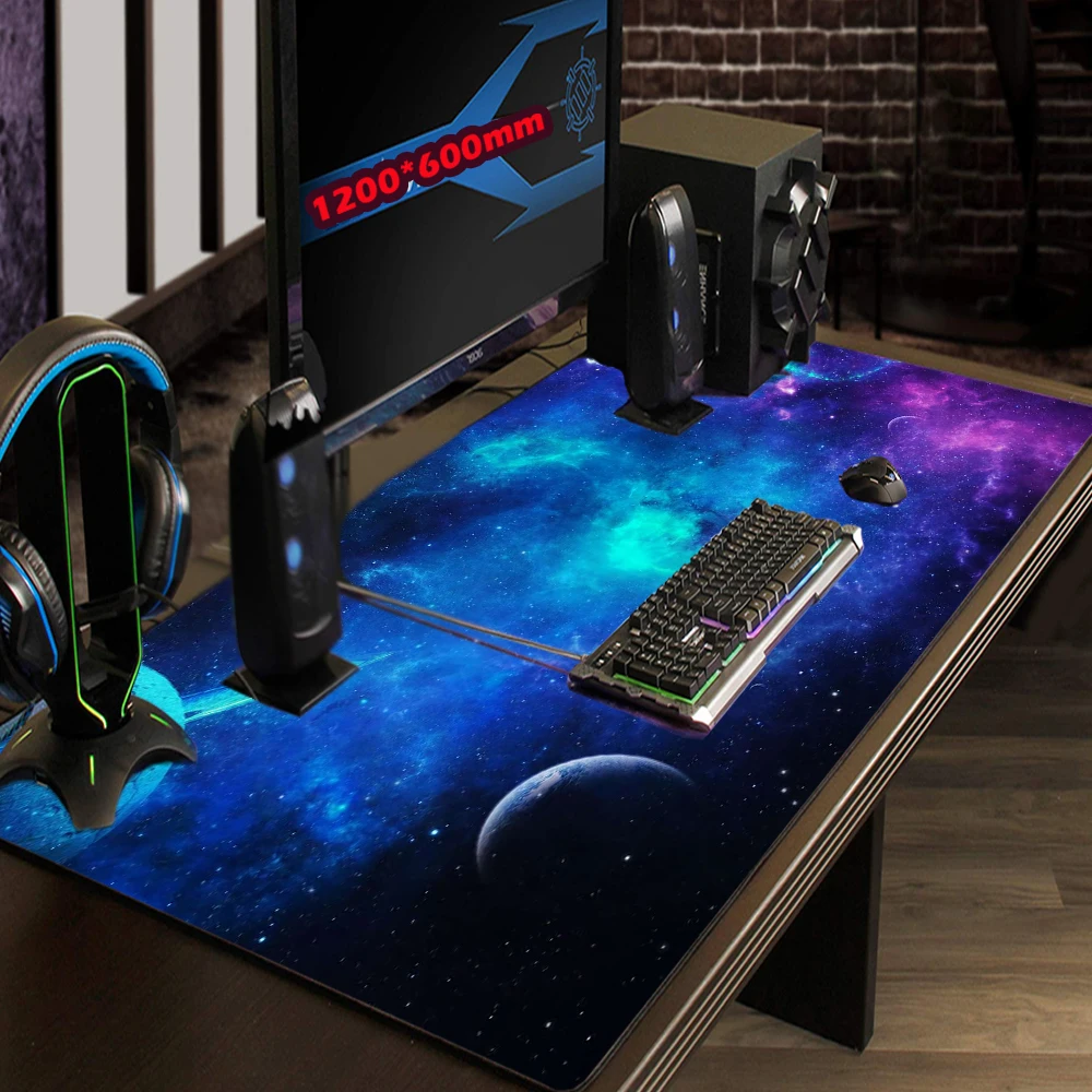 Computer Mat Universe Memo Pads Starfield Extended Desktop Table Mat Galaxy Milky Way Gaming Setup Space Mouse Pad Xxl Blue