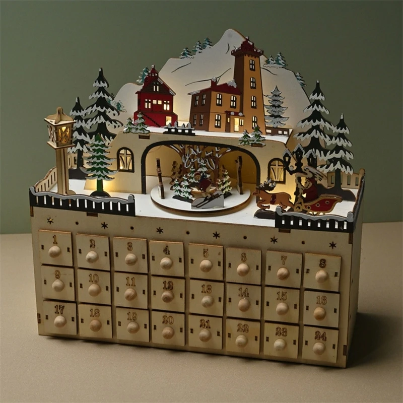 Holiday Advents Calendar Elegant Christmas Countdowns Box with LED Lights and 24 Gift Drawers Dropship