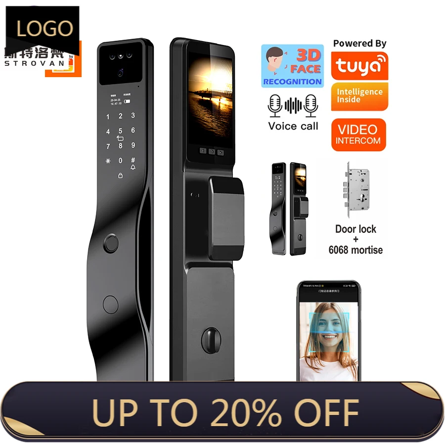 STLF التلقائي بصمة الإلكترونية قفل البيومترية واي فاي قفل ذكي تويا ثلاثية الأبعاد التعرف على الوجه قفل الباب الرقمي مع