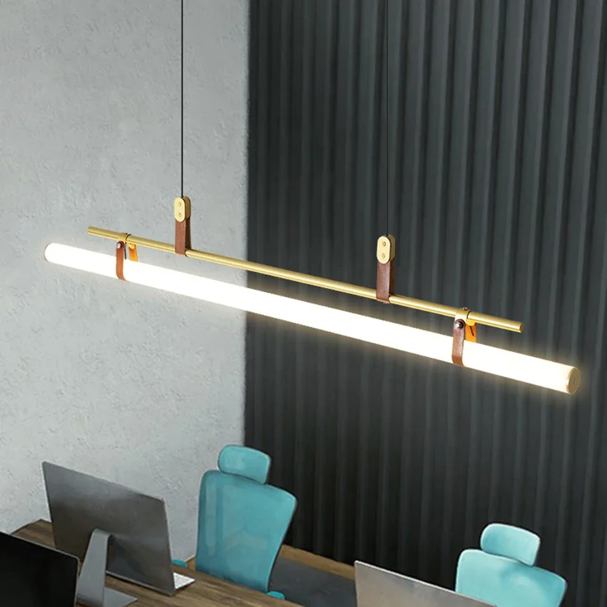 

SANDYHA Minimalist LED Pendant Light Modern Tube Style Suspended Lighting for Dining Room Office Salon Chandelier Long Strip