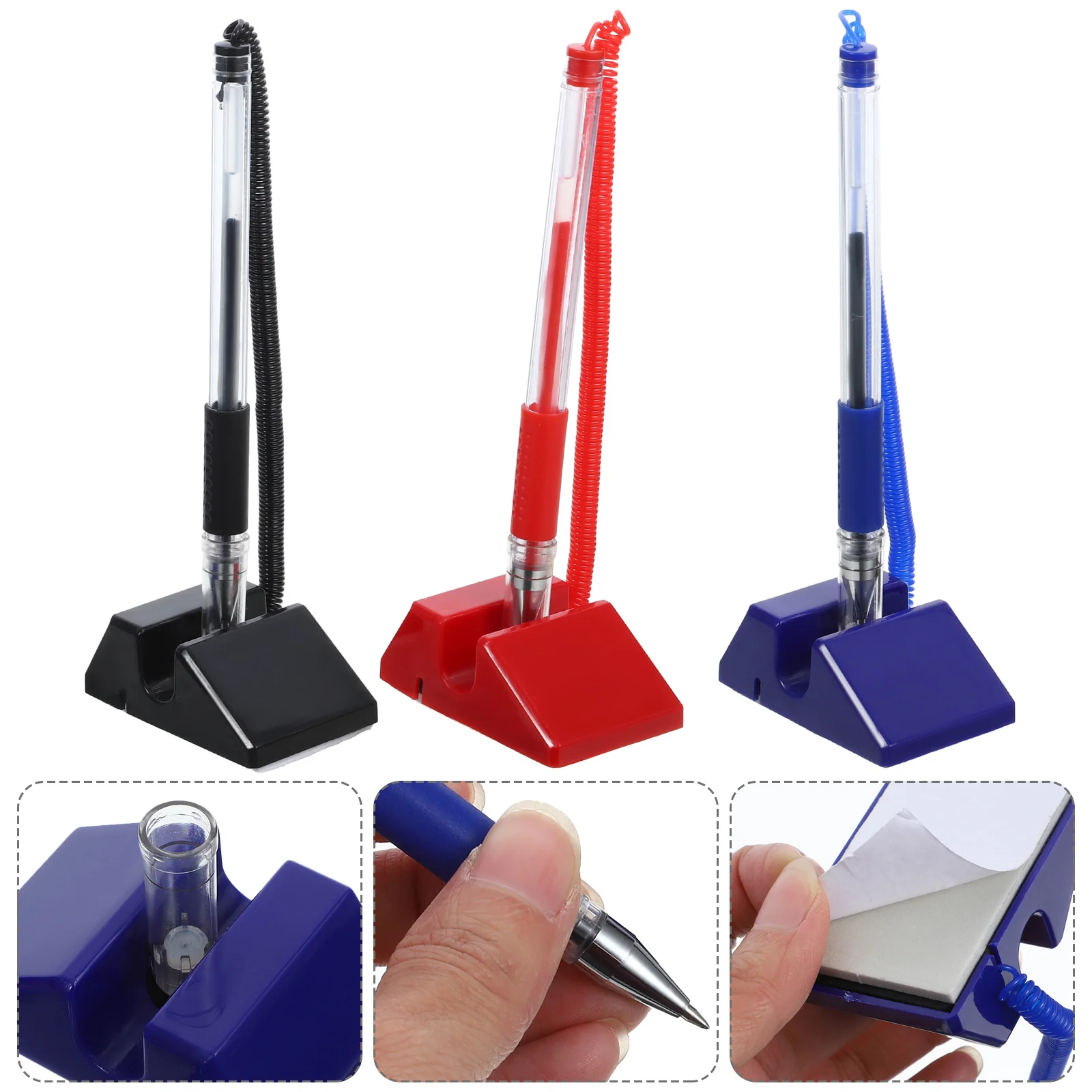 

3Pcs Security Pen with Stand Antitheft Design for Bank Hotel Lobbies Tuition Office Reception Desk Counter Pen