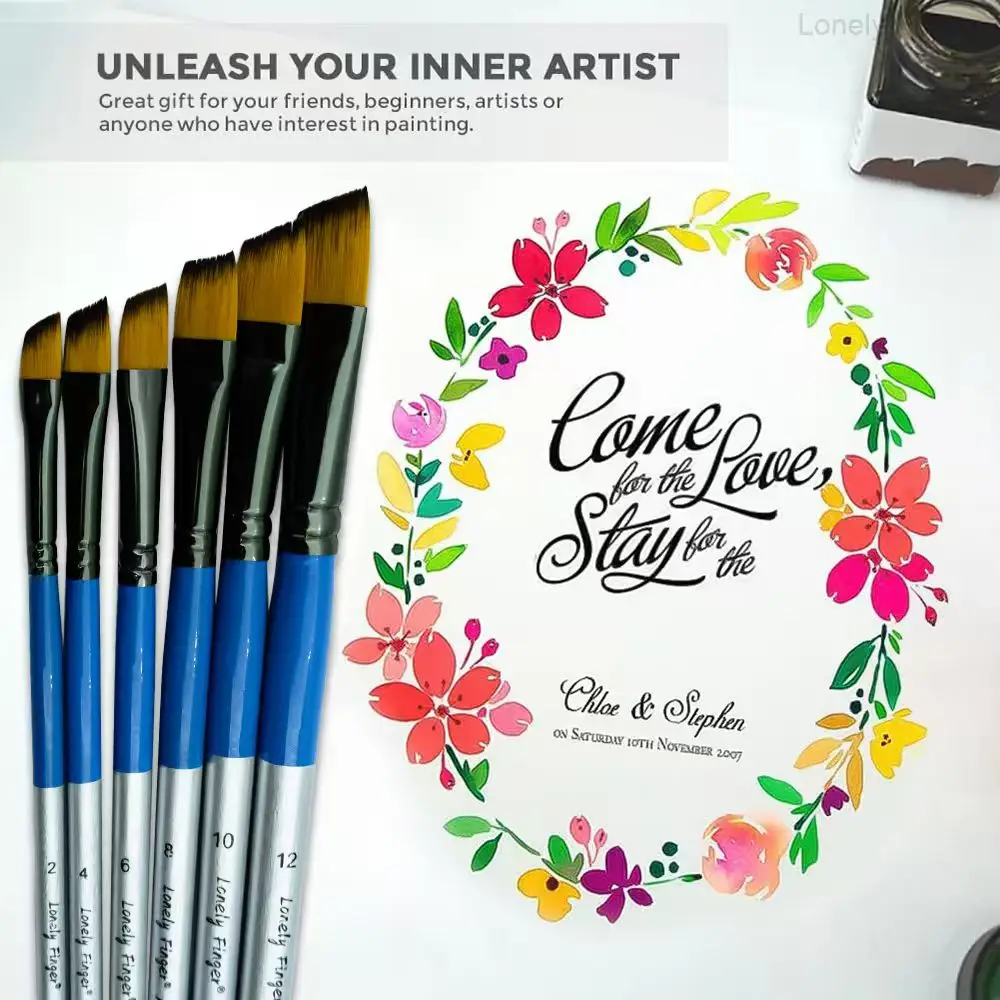 Angular Paint Brushes,6PCS Professional Angled Paint Brush for Acrylic Watercolor Gouache Oil Painting