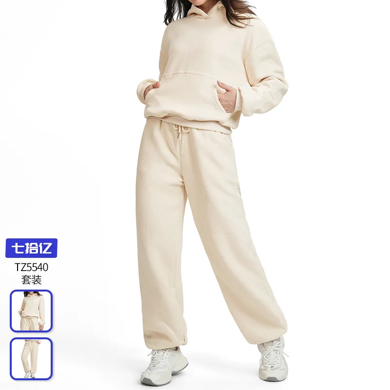 طقم سويت شيرت كاجوال ودافئ ورياضي للنساء، طقم فضفاض وتنحيف وراقي، طقم مريح للجري واللياقة البدنية