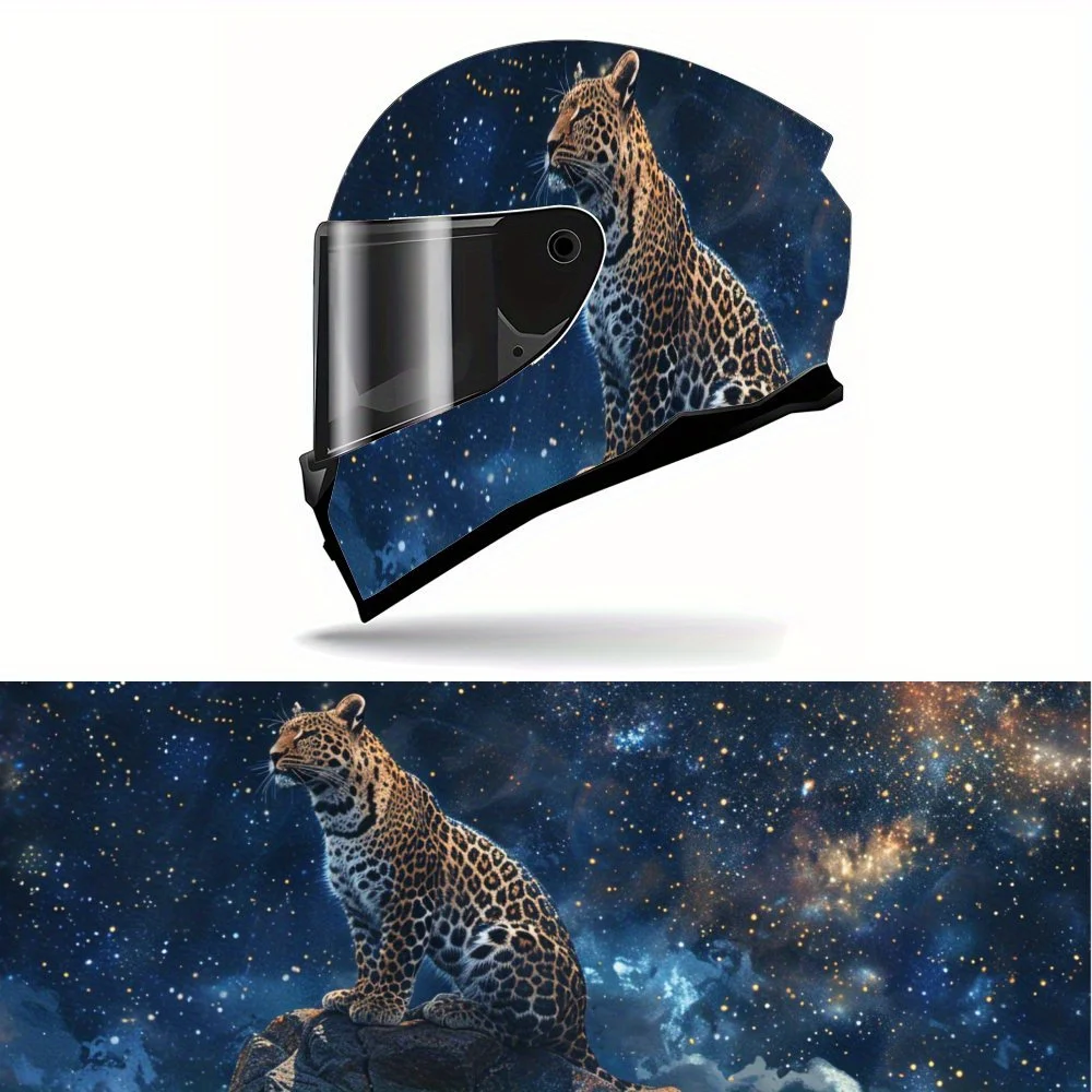 

Starry Cheetah Print Full Helmet Wrap Sticker Motorcycle Helmet Racing Graphic Decal Vinyl Wrap Helmet Decorative Sticker Waterp