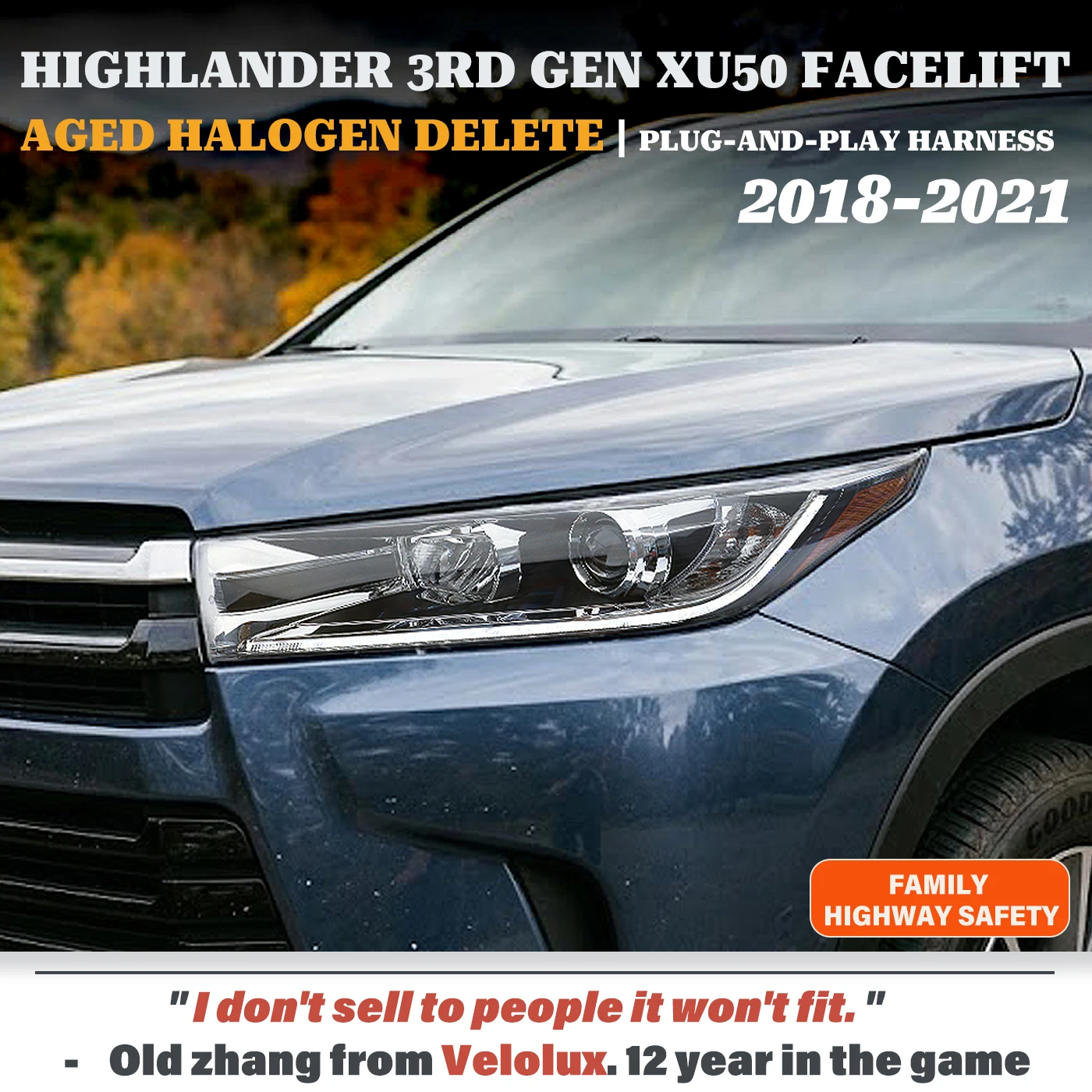

Би-LED проекционные фары в сборе для Toyota Highlander/Kluger XU50 Facelift 2017-2019, замена заводских галогенных фар