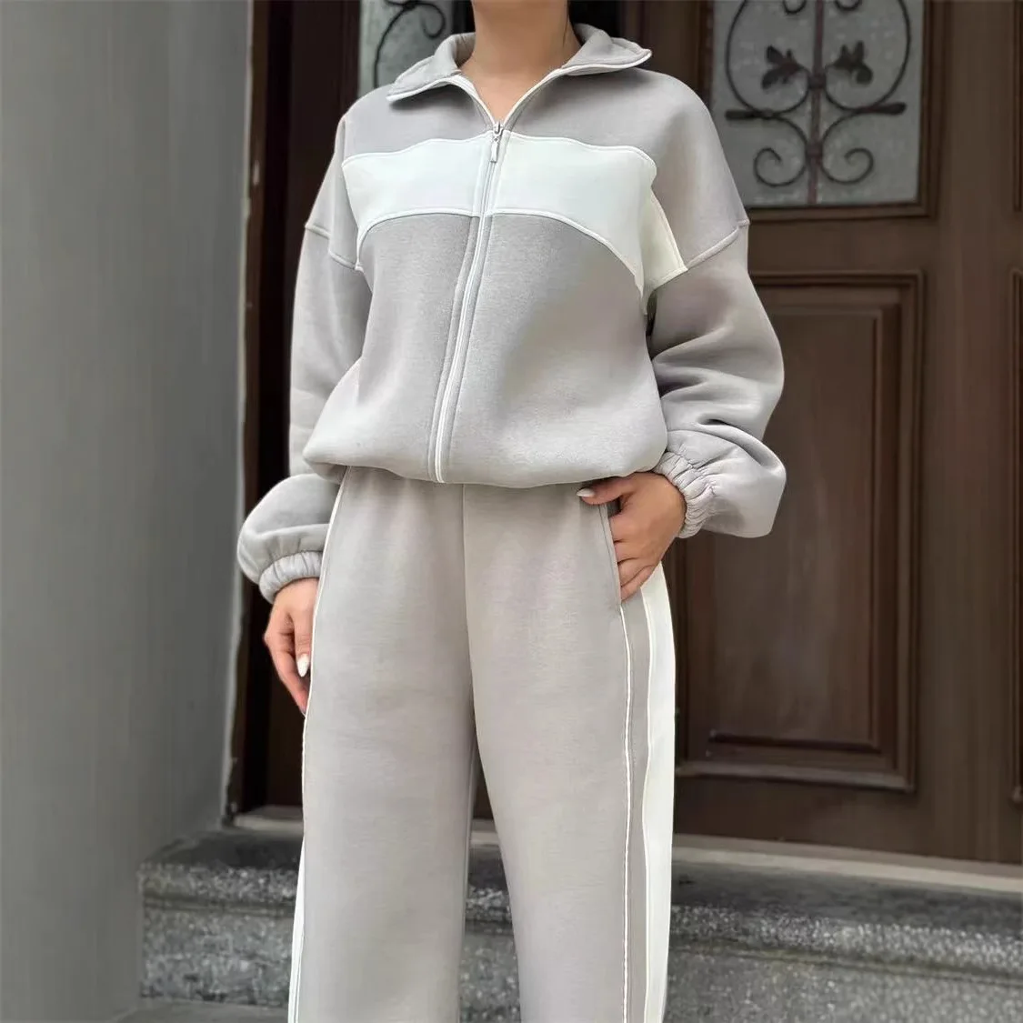 

Comfortable Loose Casual Color Block Sweatshirt Set Women's Fashion Autumn New Arrival Street Style Four Seasons Wear