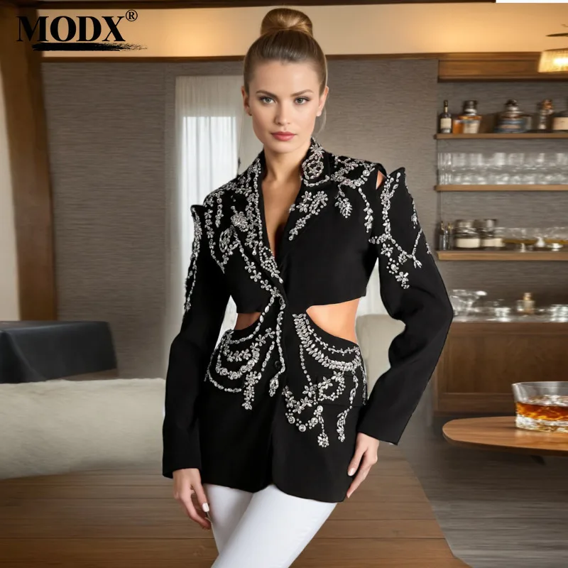 [MODX] Fashionable temperament suit jacket for women, 2024 autumn new item, heavy industry  splicing high-end feeling,