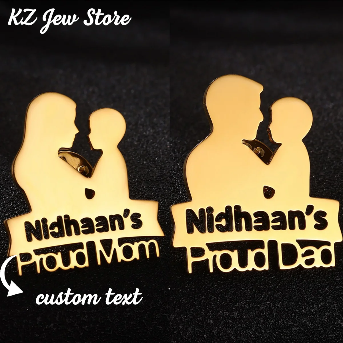 

Custom Daughter Son's Name Brooch Proud Mama Dad Personalized Jewelry Stainless Steel Clothes Badge Mather Father Christmas Gift