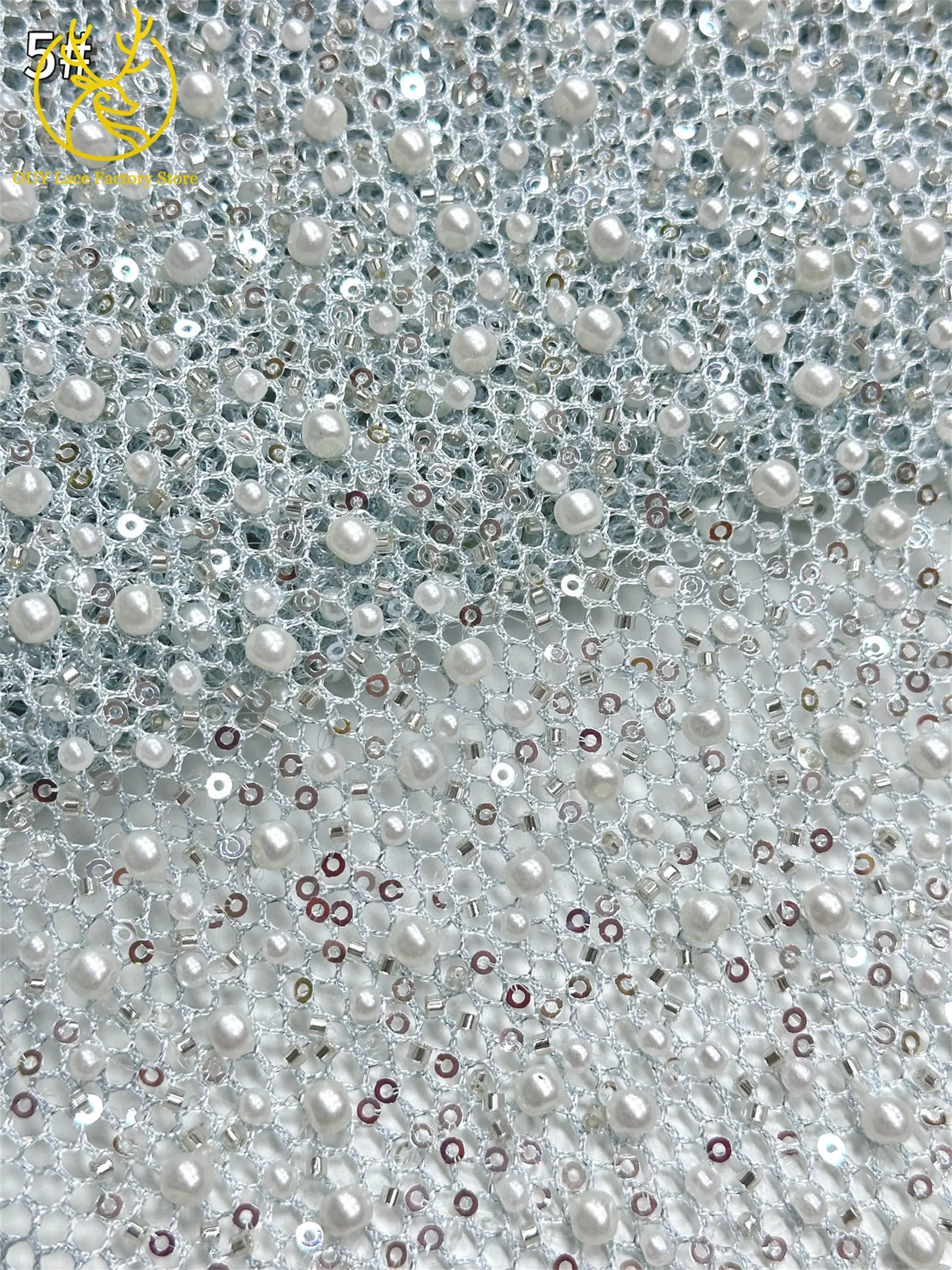 Neuer Stil Afrikanischer Perlen-Spitzenstoff Hochwertiger nigerianischer Perlen-Pailletten-Spitzenstoff Luxuriöser französischer Netzstoff zum Nähen von Hochzeitskleidern – Detail 21