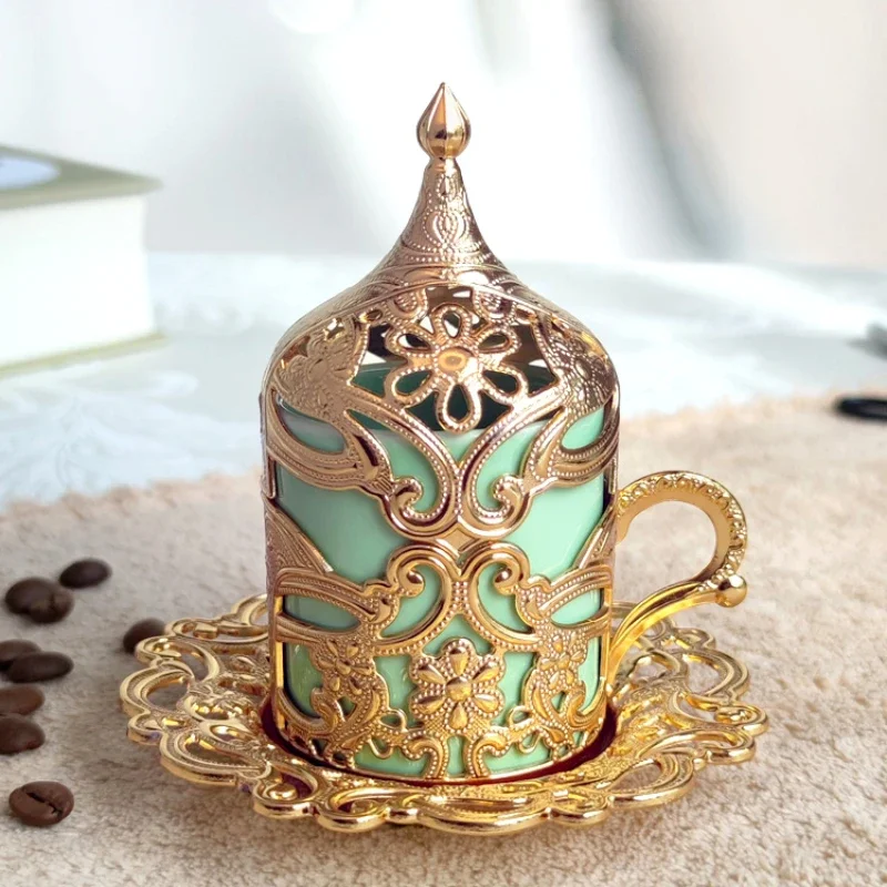 

Coffee Cup Set European Style Small Exquisite Retro Court Set Imported Gold Copper Alloy with Lid