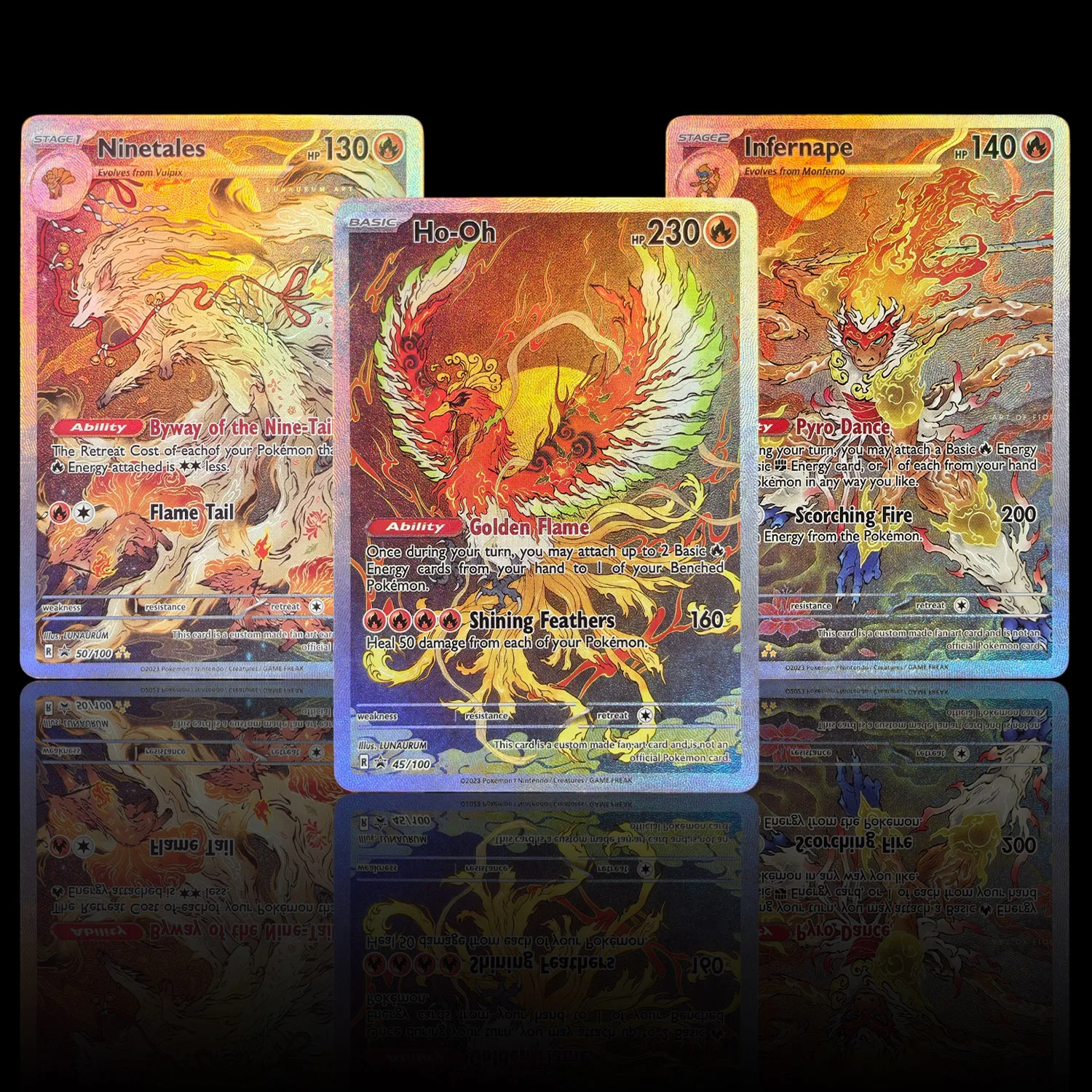 Selbstgemachte PTCG Englische Blaziken Ho-Oh Infernape Typhlosion Ninetales Karten im chinesischen Stil Hobby-Textur-Sammelkarten Spielzeug