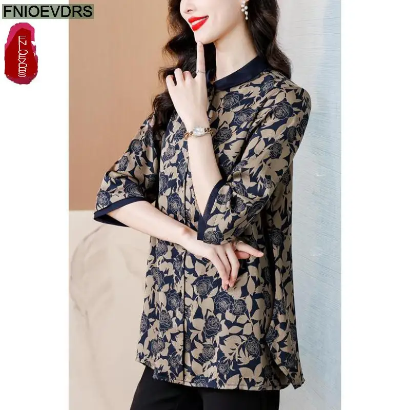 M-5XL Losse Kleding 2024 Vrouwen Europese Elegante Retro Vintage Halve Mouw Shirt Casual Tuniek Peplum Tops En Blouses