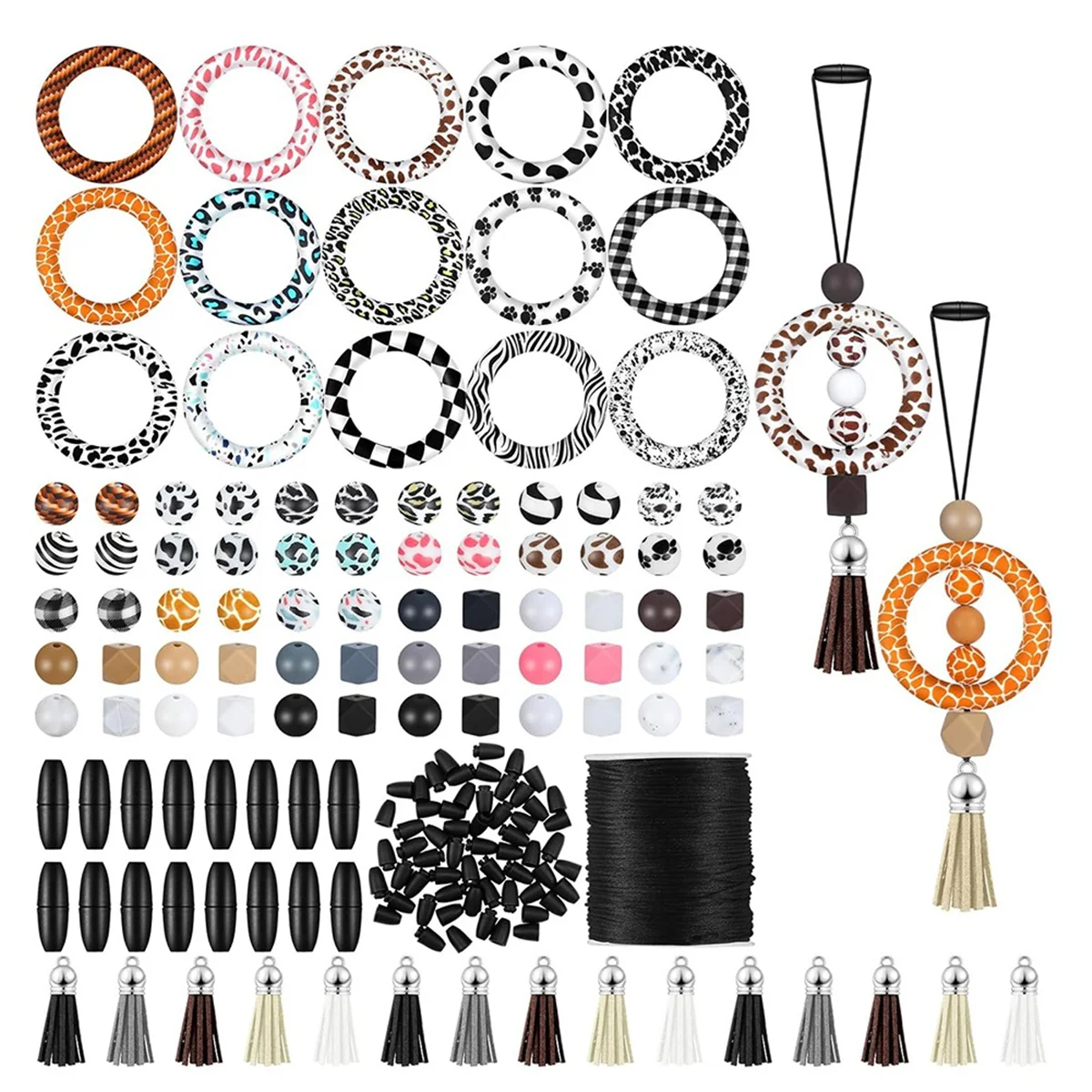 

Silicone Beadable Rings Making Kits, 65mm Round Silicone Loop Silicone Beads Keychain T els for DIY Pendant