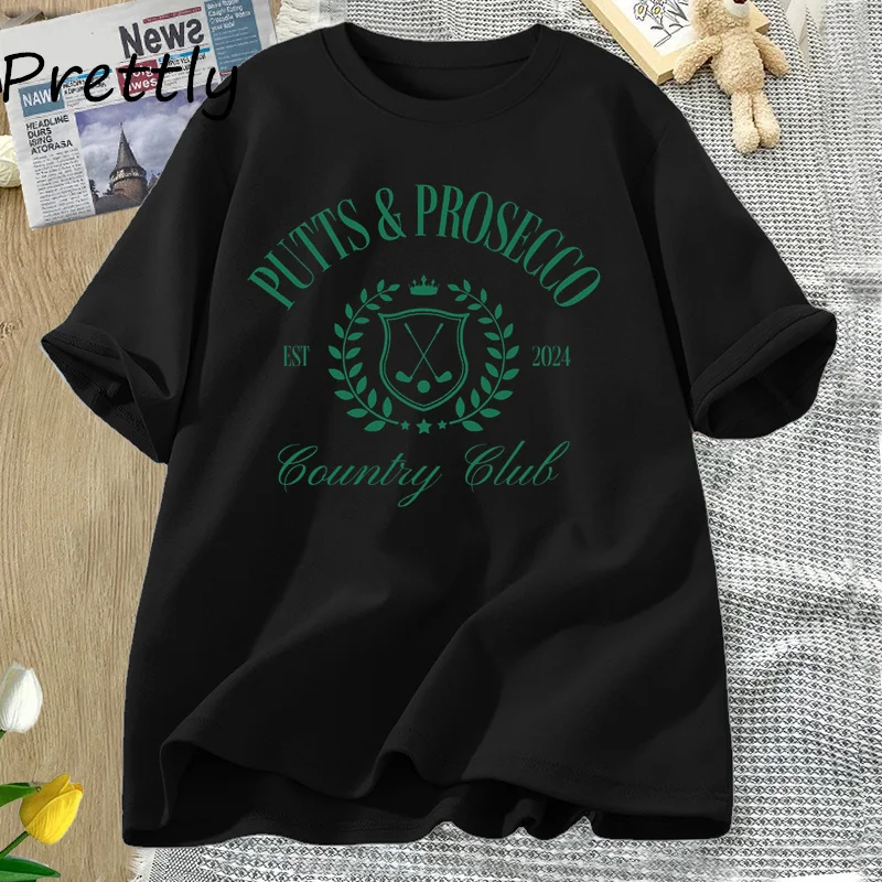 Putts and Prosecco Country Club Tshirt Golfing Golf Trip T-shirt Women Bachelorette T Shirt Causal Round Neck Printed T-shirts