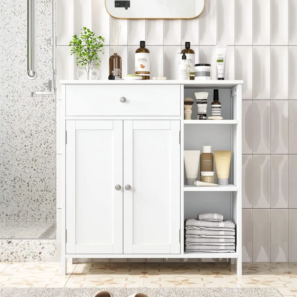 Freestanding Bathroom Cabinet with Doors, Bathroom Floor Cabinet with Drawer & Adjustable Shelf, Kitchen Cupboard, Storage