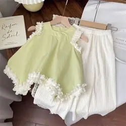 Children's Clothing Sets Lace Sleeveless Top + Wide-leg Pants 2pcs Baby Girl Outfit Set Girls Clothes for 1 To 6 Years