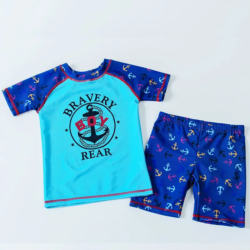 Boys' Cartoon Printed Swimsuit, Personalized Swim Trunks Set, Swimming Pool Training Swimwear for Boy, New, 2 Pcs