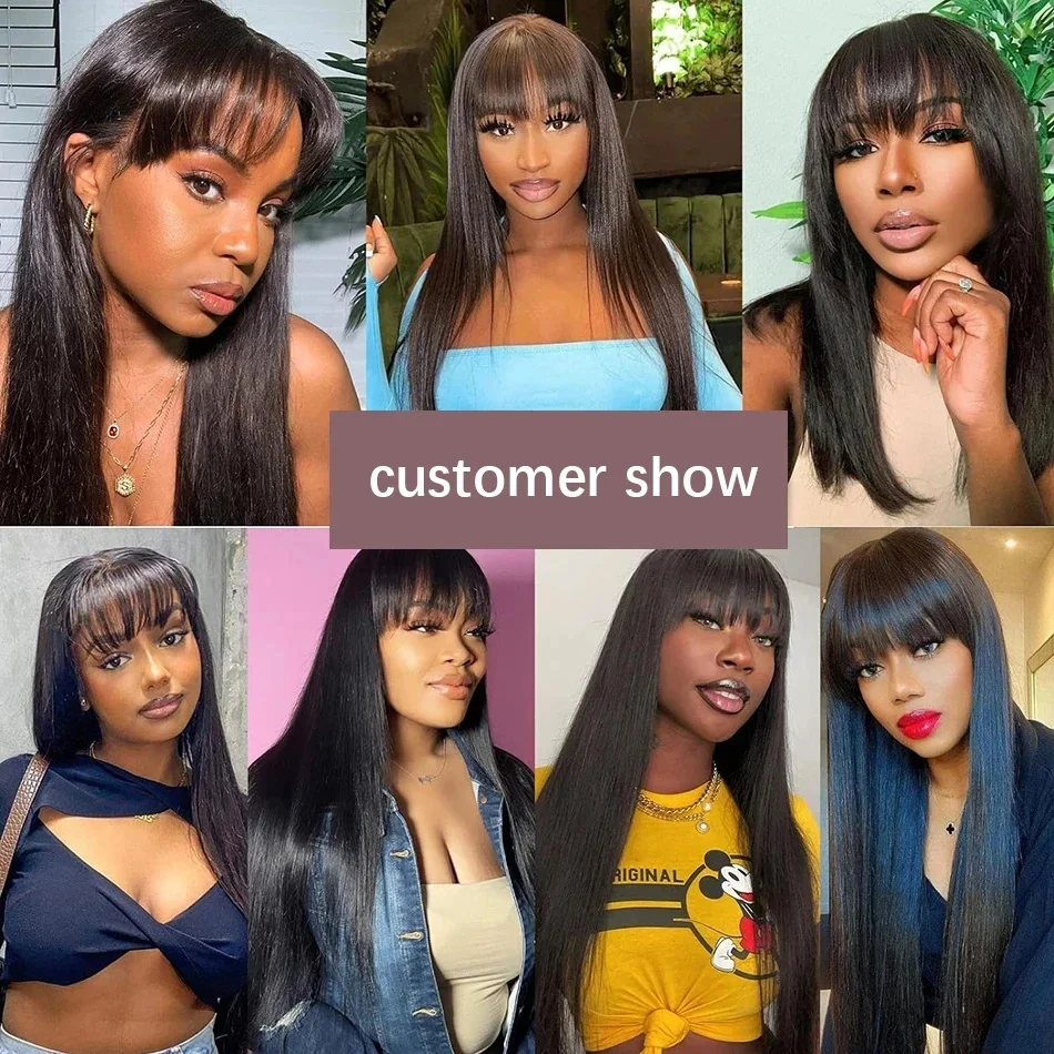 Bone Straight Human Hair wig With Bangs For Women 3x1 hd lace wigs 30 inch glueless wigs human hair Black Full Machine Made wigs image 5