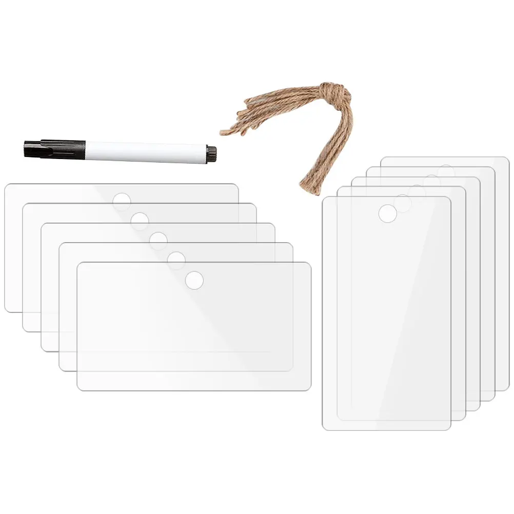 

1Set Clear Acrylic Basket Labels Reusable Dry Erase Storage Bin Labels with Hemp Rope Pen for Pantry Organization Gift Tags