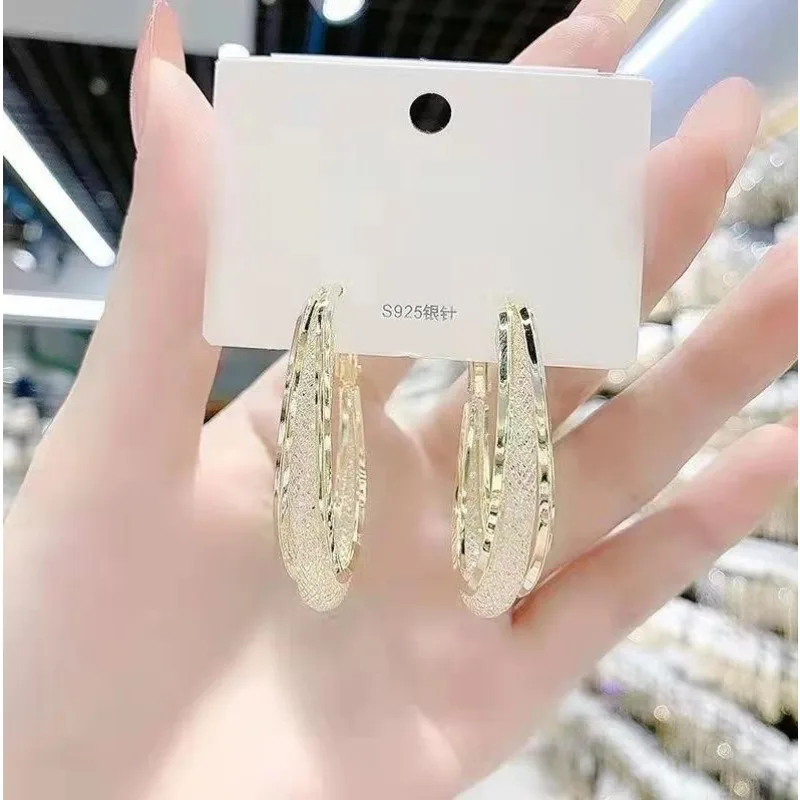 Mode Korea 925 jarum perak jaring tenun Oval anting Hoop untuk wanita pesta pernikahan hadiah ulang tahun perhiasan Pendientes Mujer