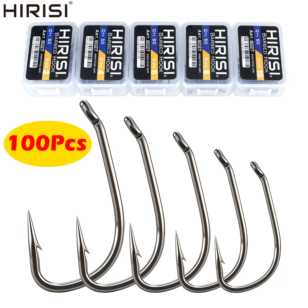 Hirisi 8027 100 Stück Hochkarbon-Edelstahl Mikro-Widerhaken-Angelhaken PTFE-Beschichtet Verbindbare Box Angelhaken Angelzubehör