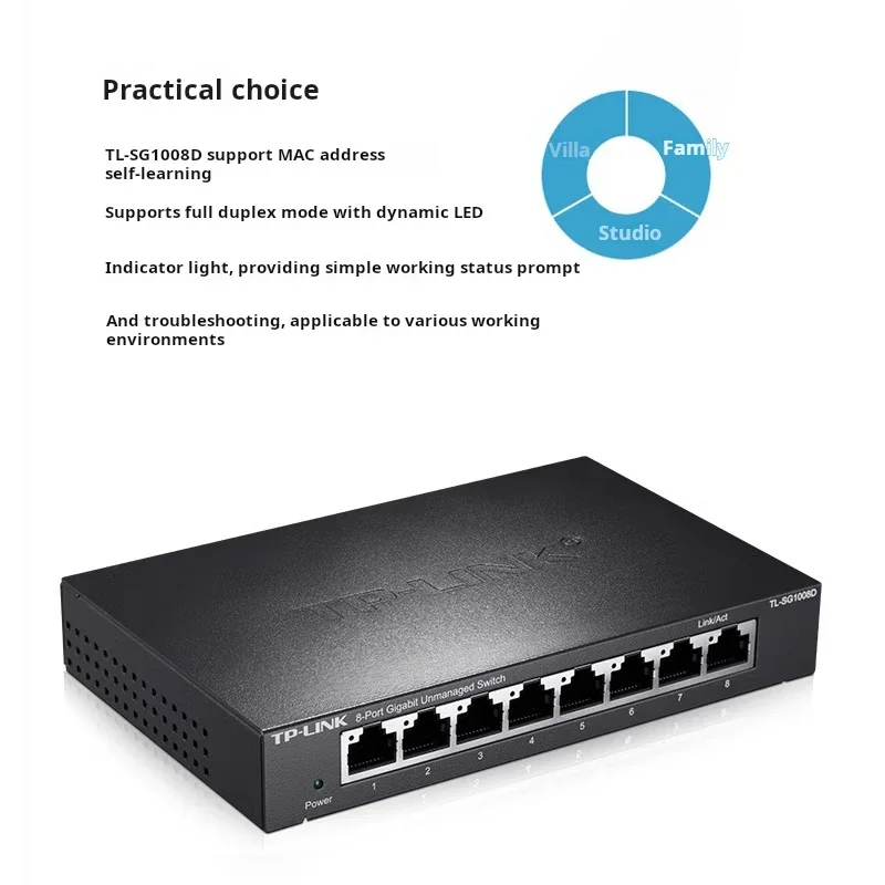 TP-Link TL-SG1008D 8 Port Gigabit Unmanaged Ethernet Network Switch, Ethernet Splitter Plug & Play Fanless Metal Design