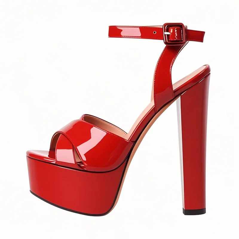 Onlymaker Women Crisscross Platform Sandals Buckle Peep Toe Block Chunk High Heels Suede Wrap  Women  Large Size Shoes